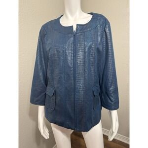 Susan Graver Large Blazer Vtg Dressy Formal Office Business Blue Zip EUC